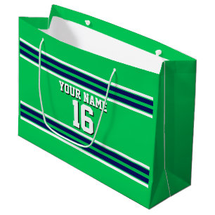 Emerald Green mit Navy White Stripes Team Jersey Große Geschenktüte