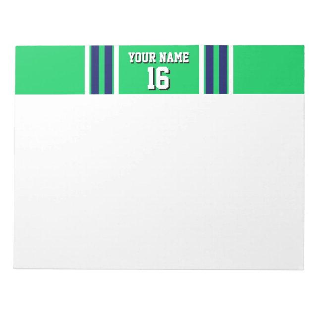 Emerald Green mit Navy White Stripes Team Jersey Notizblock (Vorderseite)