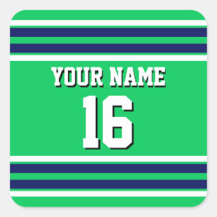 Emerald Green mit Navy White Stripes Team Jersey Quadratischer Aufkleber