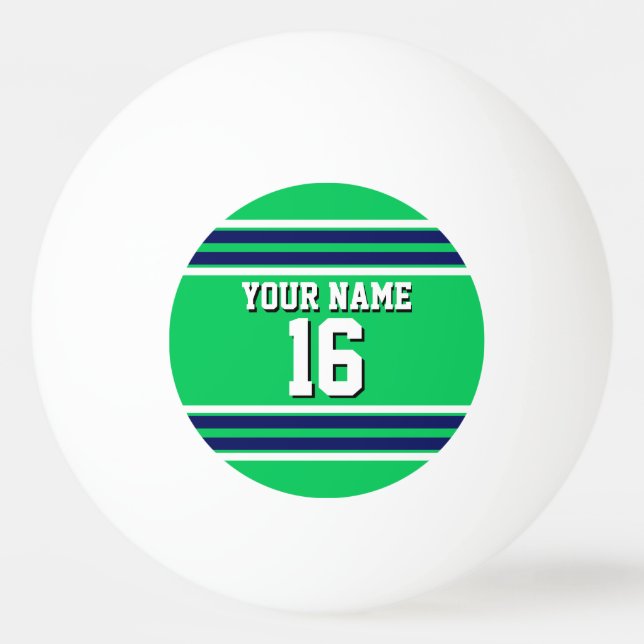 Emerald Green mit Navy White Stripes Team Jersey Tischtennisball (Vorderseite)