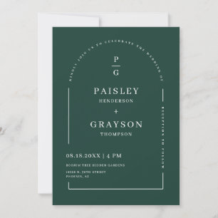 Emerald Green Modern Arch Photo QR Code Monogram  Einladung