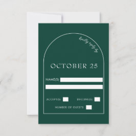 Emerald Green Modern Arch Wedding RSVP Karte
