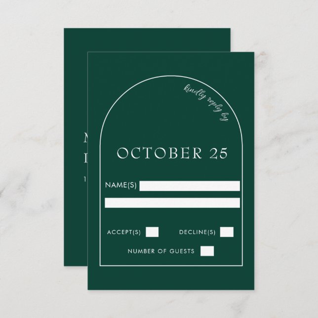 Emerald Green Modern Arch Wedding RSVP Karte (Vorne/Hinten)