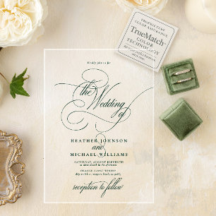 Emerald Green Modern Calligraphy Classic Wedding Acryleinladungen