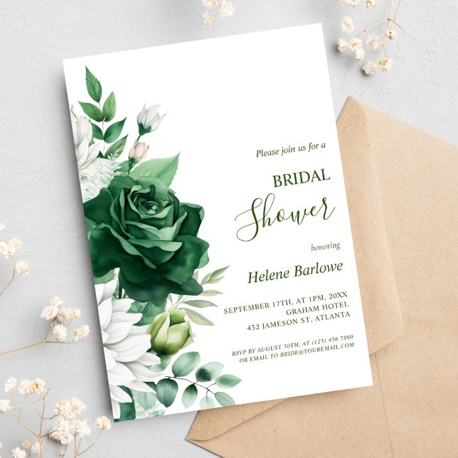 Emerald Green Modern Elegantes Brautparty Einladung (Emerald Green Modern Elegant Floral Bridal Shower Invitation)