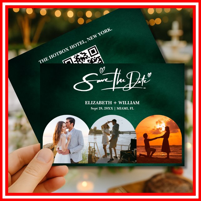 Emerald Green Modern Elegantes FOTO QR Code Save The Date (Von Creator hochgeladen)