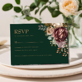 Emerald green Modern Floral Wedding RSVP Card Karte