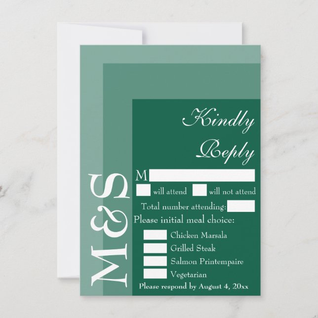 Emerald Green Modern Initial Wedding RSVP Card Dankeskarte (Vorderseite)