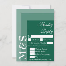 Emerald Green Modern Initial Wedding RSVP Card