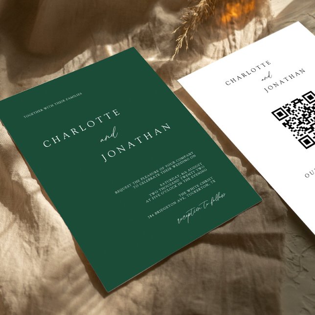 Emerald Green Modern Minimal QR Code Hochzeit Einladung (Von Creator hochgeladen)