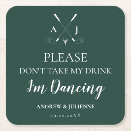 Emerald Green Modern Monogram Golf Wedding Rechteckiger Pappuntersetzer