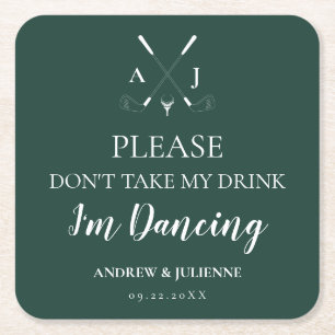 Emerald Green Modern Monogram Golf Wedding Rechteckiger Pappuntersetzer