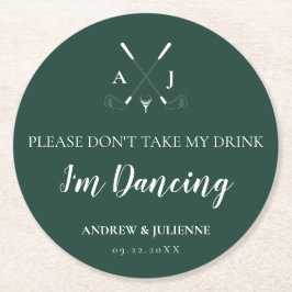 Emerald Green Modern Monogram Golf Wedding Runder Pappuntersetzer