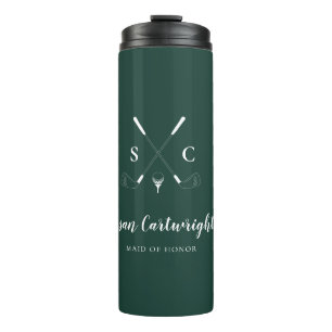 Emerald Green Modern Monogram Golf Wedding Thermosbecher