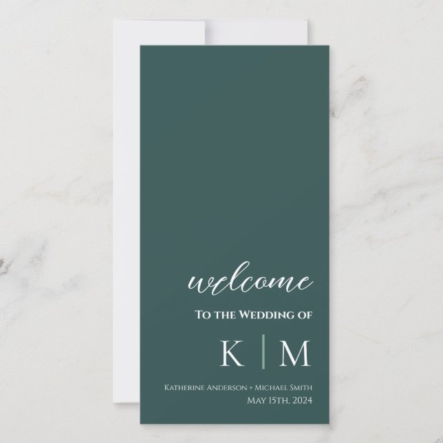 Emerald Green-Modern- Monogram-Wedding Program- (Vorderseite)