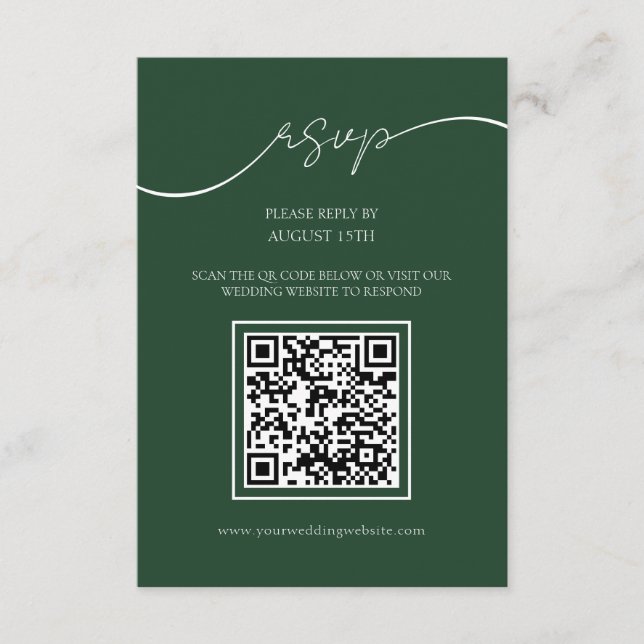 Emerald Green Modern QR Code Wedding RSVP Card Begleitkarte (Vorderseite)