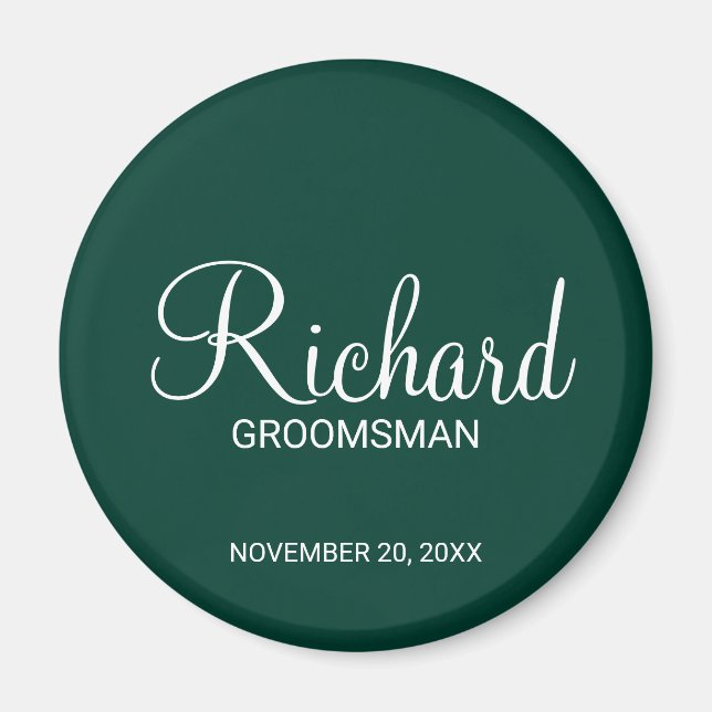 Emerald Green Modern Script Personalisiert Trauzeu Magnet (Vorne)