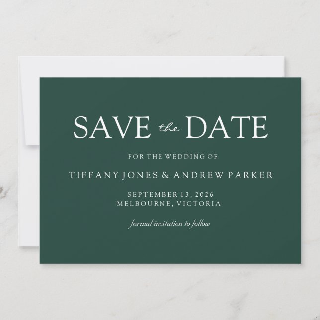 Emerald Green Modern Simple Wedding Save The Date (Vorderseite)