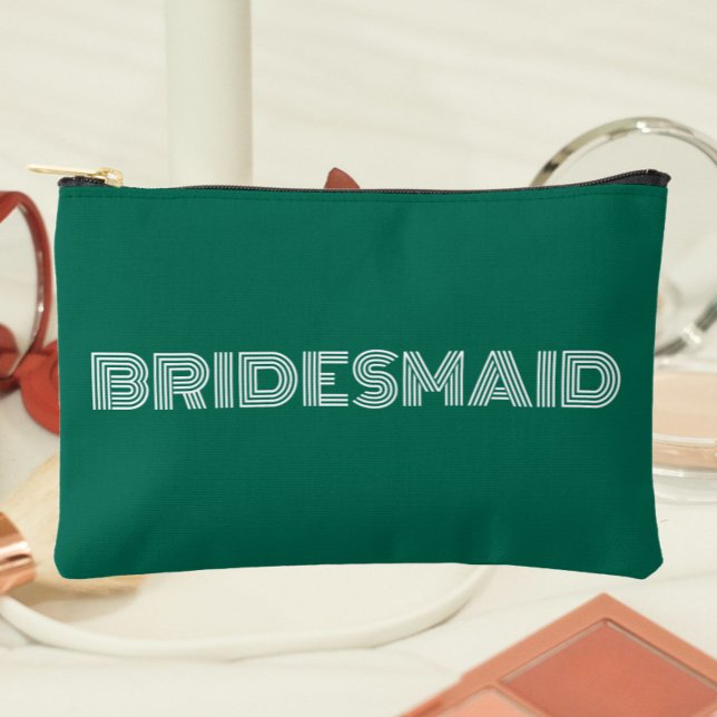 Emerald Green Modern Typografie Bridesmaid Zubehörtasche (In Situ Makeup)