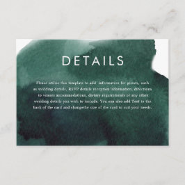 Emerald Green Modern Watercolor Hochzeitdetails Begleitkarte