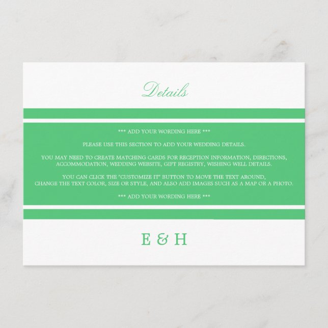 Emerald Green Modern Wedding Detail Begleitkarte (Vorderseite)