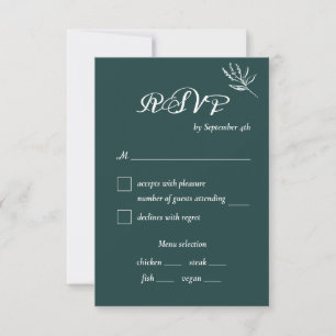 Emerald Green Modern Wedding Meal Choice RSVP Card Karte