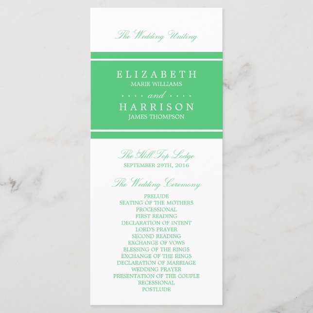 Emerald Green Modern Wedding Program Programm (Vorderseite)