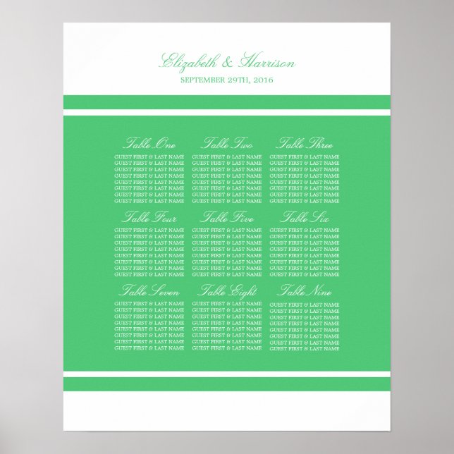Emerald Green Modern Wedding Seating Chart Poster (Vorne)