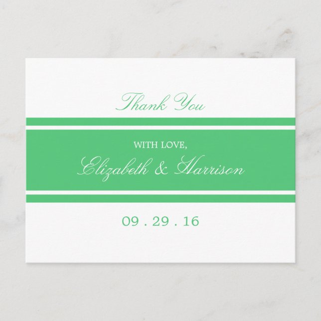 Emerald Green Modern Wedding Vielen Dank Postkarte (Vorderseite)