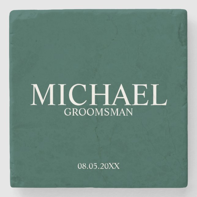 Emerald Green Moderner Personalisierter Trauzeuge Steinuntersetzer (Vorderseite)