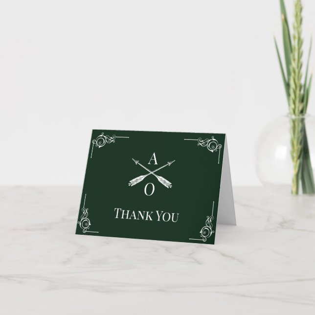 Emerald Green Monogram & Arrows Wedding Vielen Dan Dankeskarte (Vorderseite)