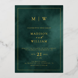 Emerald Green Monogram & Border Elegant Wedding Folieneinladung