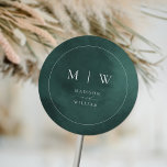 Emerald Green Monogram & Border Elegant Wedding Runder Aufkleber<br><div class="desc">Emerald Green Monogram & Border Elegant Wedding Classic Round Sticker</div>