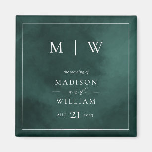 Emerald Green Monogram & Border Wedding Magnet