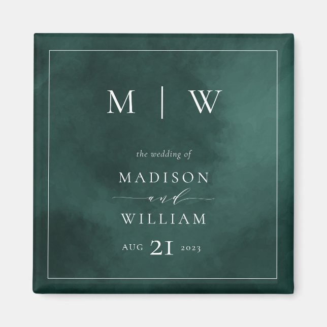 Emerald Green Monogram & Border Wedding Magnet (Vorne)