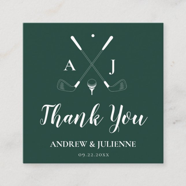 Emerald Green Monogram Golf Gastgeschenk Hochzeit  Quadratische Visitenkarte (Vorderseite)