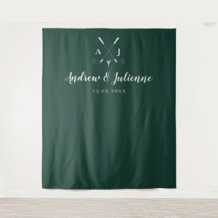 Emerald Green Monogram Golf Wedding Foto Hintergru Wandteppich