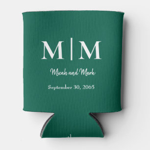 Emerald Green Monogram & Names Wedding Can Cooler Dosenkühler