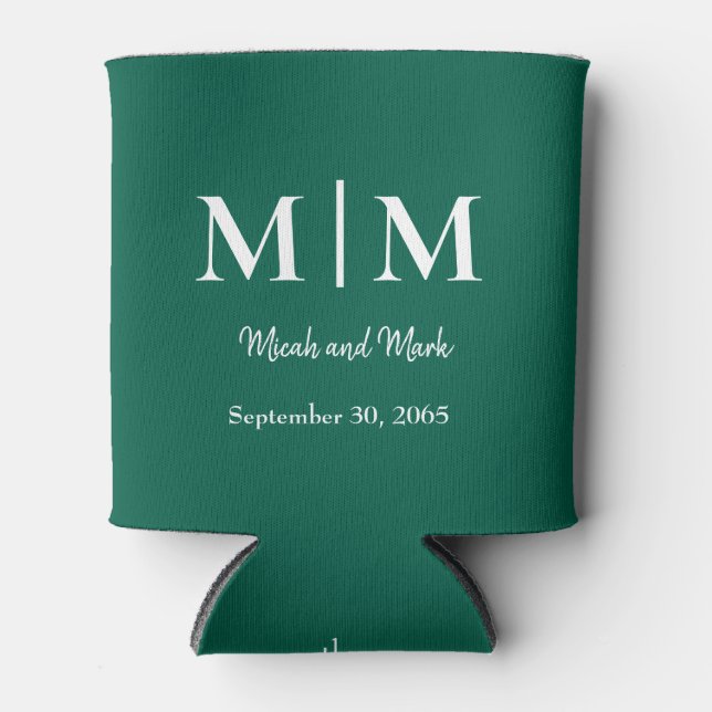 Emerald Green Monogram & Names Wedding Can Cooler Dosenkühler (Vorderseite)