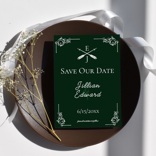 Emerald Green Monogram und Arrows Save the Date Ankündigung (Emerald Green Monogram and Arrows Save the Date)