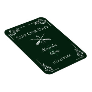 Emerald Green Monogram und Arrows Save the Date Magnet