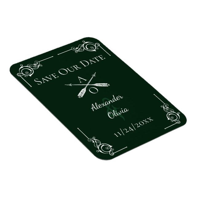 Emerald Green Monogram und Arrows Save the Date Magnet (Rechte Seite)