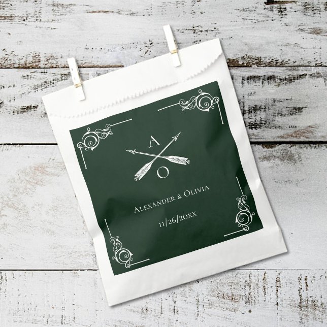 Emerald Green Monogram und Arrows Wedding Geschenktütchen (Emerald Green Monogram and Arrows Wedding Favor Bags)