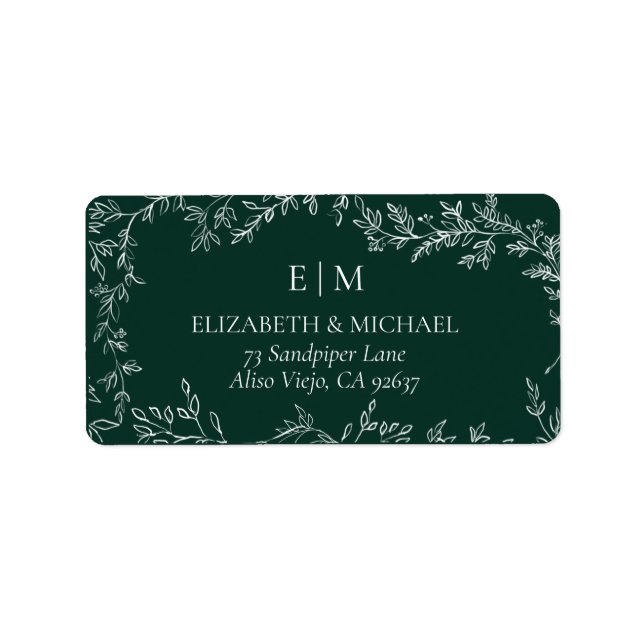 Emerald Green Monogram Wedding Address Adressaufkleber (Vorne)