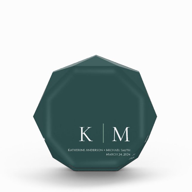 Emerald Green Monogram - Wedding Keepake- Fotoblock (Vorderseite)