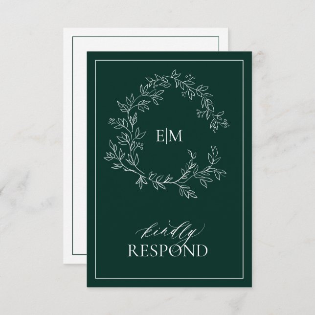 Emerald Green Monogram Wedding RSVP Card (Vorne/Hinten)