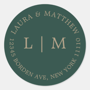 Emerald Green Monogram Wedding Runder Aufkleber