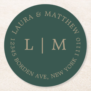 Emerald Green Monogram Wedding Runder Pappuntersetzer
