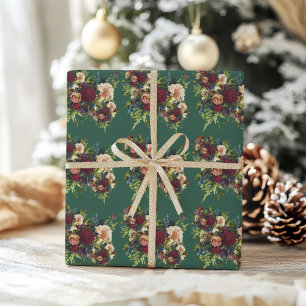 Emerald green Moody Floral Burgundy Wedding Geschenkpapier