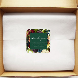 Emerald Green Moody Floral Burgundy Wedding Quadratischer Aufkleber